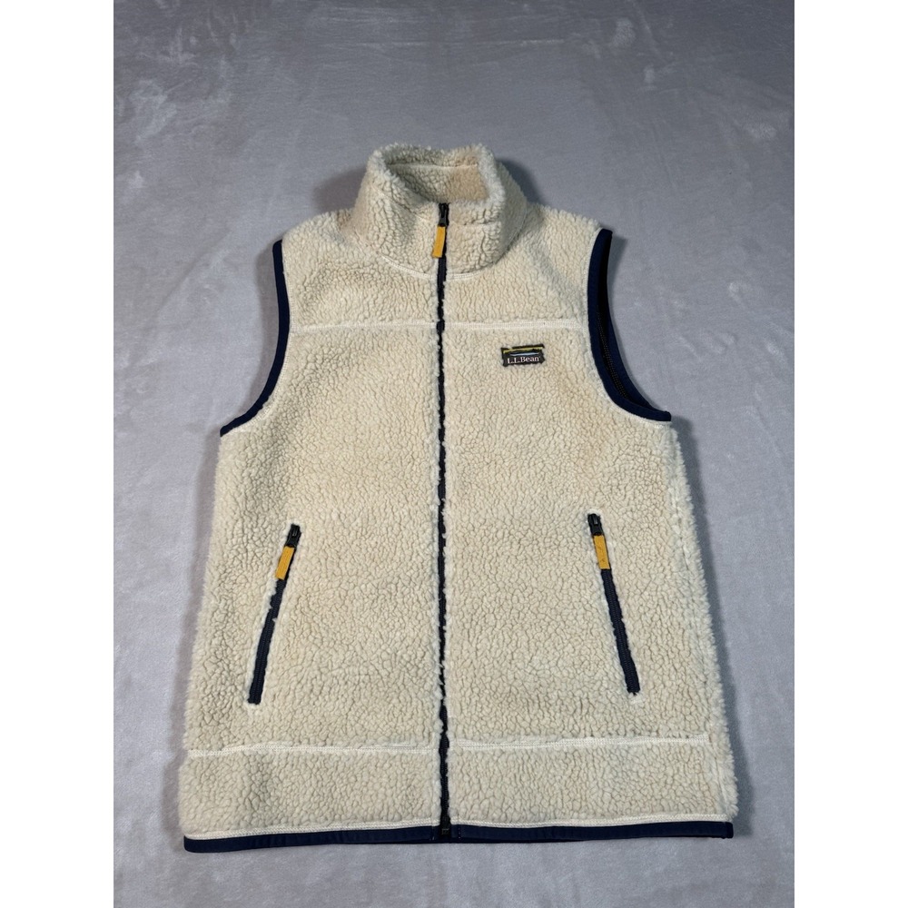 LL Bean Mountain Pile Fleece Zip Sweater Vest Womens Size Small Beige Outdoors